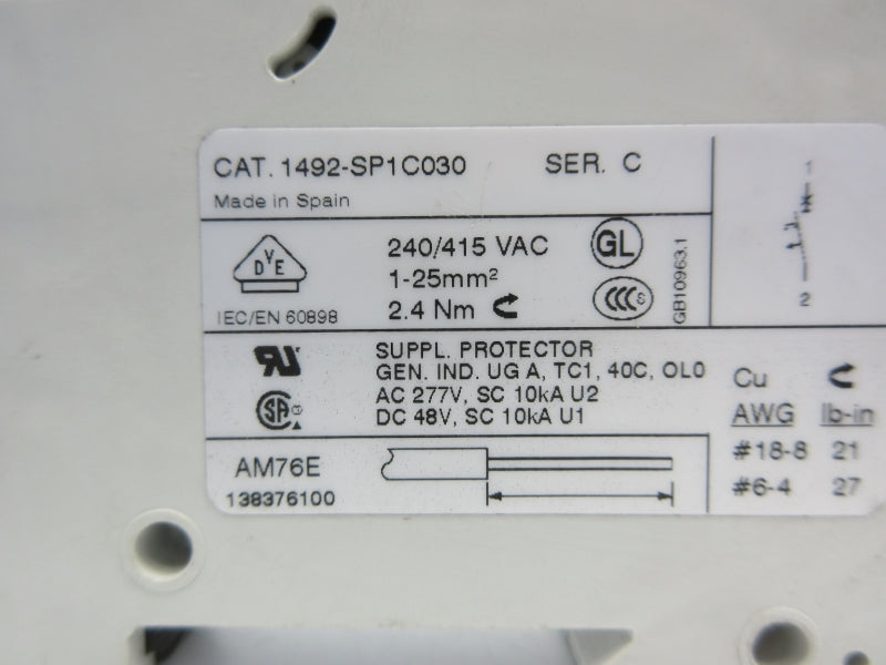ALLEN BRADLEY 1492-SP1C030 SER. C 240/415VAC 3A NSNP