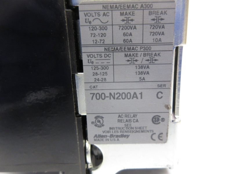 ALLEN BRADLEY 700-N200A1 SER. C 110/120V 60A NSNP