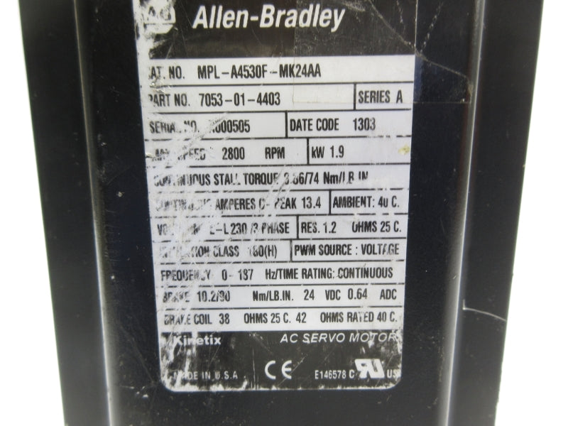 ALLEN BRADLEY MPL-A4530F-MK24AA SER. A 24VDC UNMP