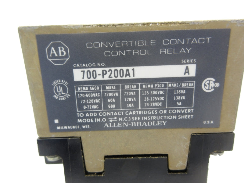 ALLEN BRADLEY 700-P200A1 SER. A 110/115-120V 60A NSNP
