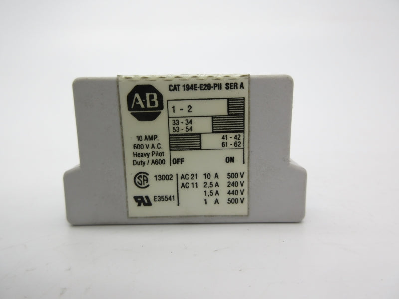 ALLEN BRADLEY 194E-E20-PII SER. A 600VAC 10A NSNP
