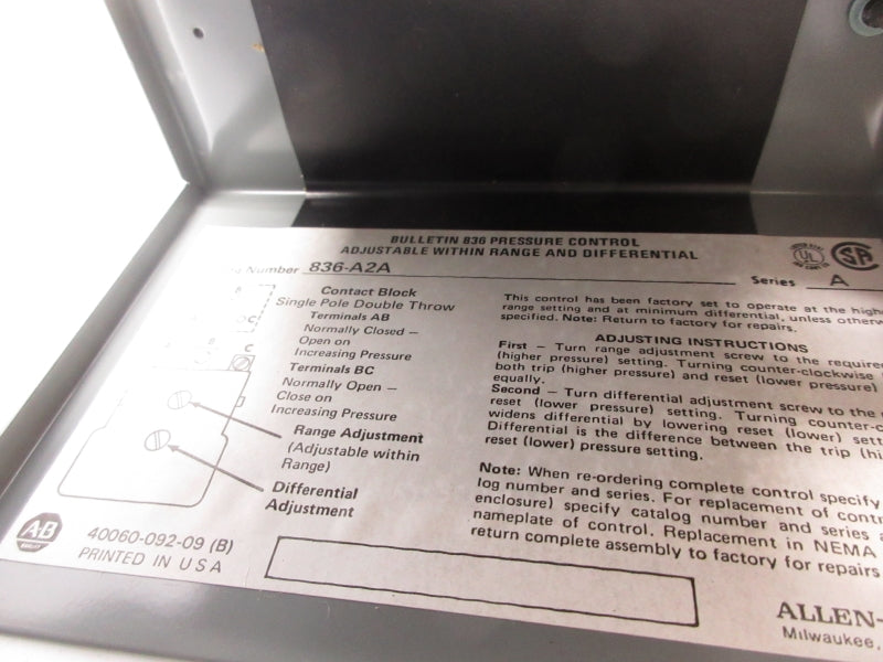 ALLEN BRADLEY 836-A2A SER. A 24-600V 0-140PSI NSNP