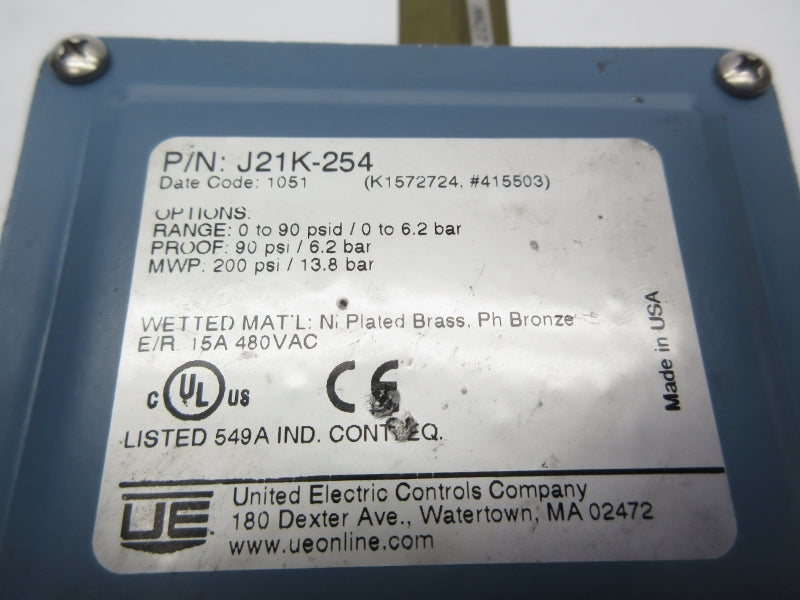 UNITED ELECTRIC J21K-254 480VAC 15A 0-90PSI NSNP