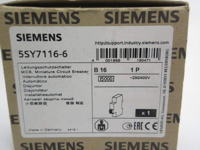 SIEMENS 5SY7116-6 230/400V 16A NSMP