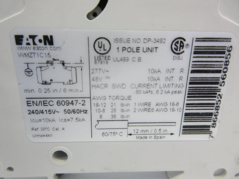 EATON WMZT1C15 277V 15A NSNP