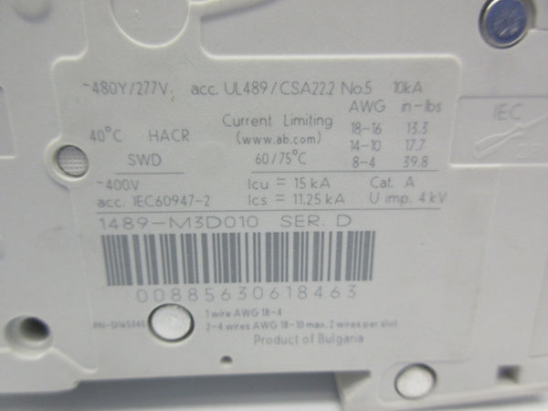 ALLEN BRADLEY 1489-M3D010 SER. D 277V 1A NSNP