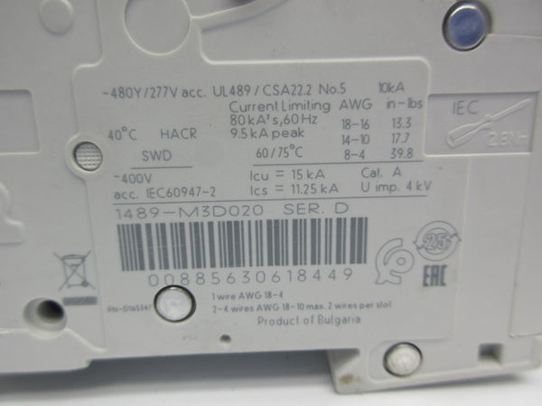 ALLEN BRADLEY 1489-M3D020 SER. D 277V 2A NSNP