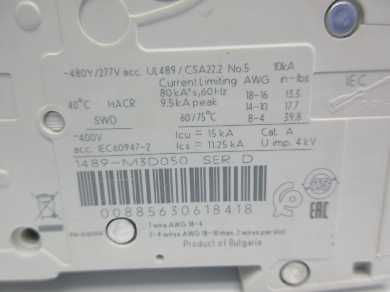 ALLEN BRADLEY 1489-M3D050 SER. D 277V 5A NSNP