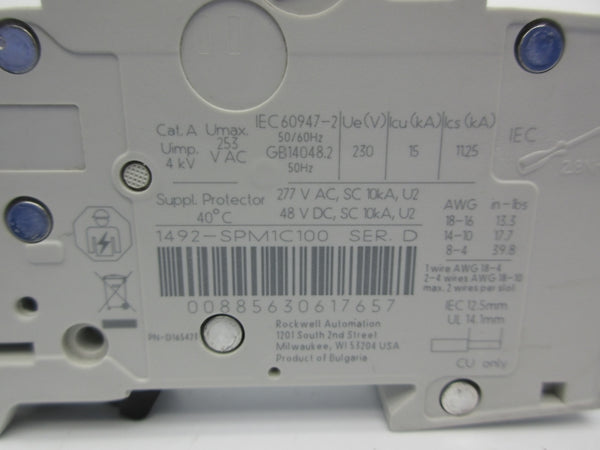ALLEN BRADLEY 1492-SPM1C100 SER. D 277VAC 10A NSNP
