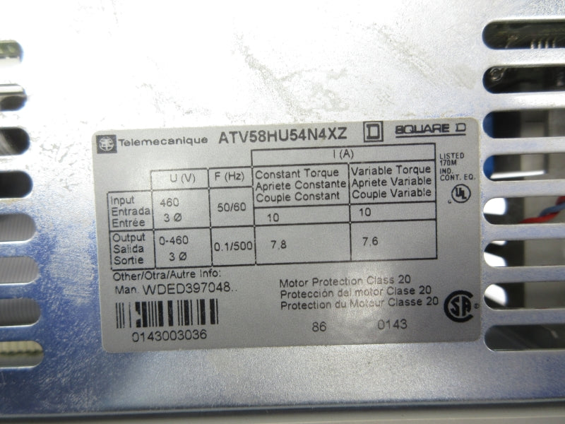 TELEMECANIQUE ATV58HU54N4XZ 460V 10A UNMP
