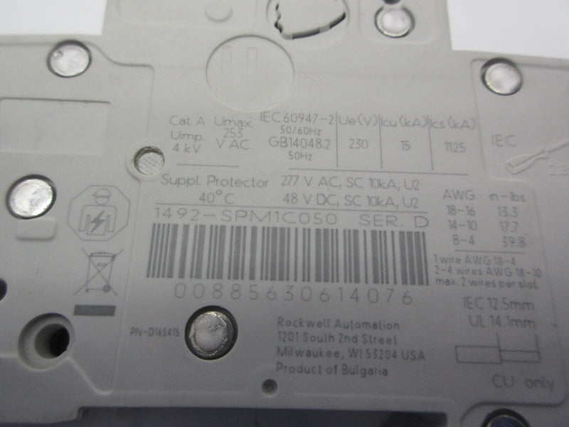 ALLEN BRADLEY 1492-SPM1C050 SER. D 277VAC 5A NSNP