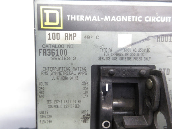 SQUARE D FA36100 SER. 2 600VAC 100A NSNP