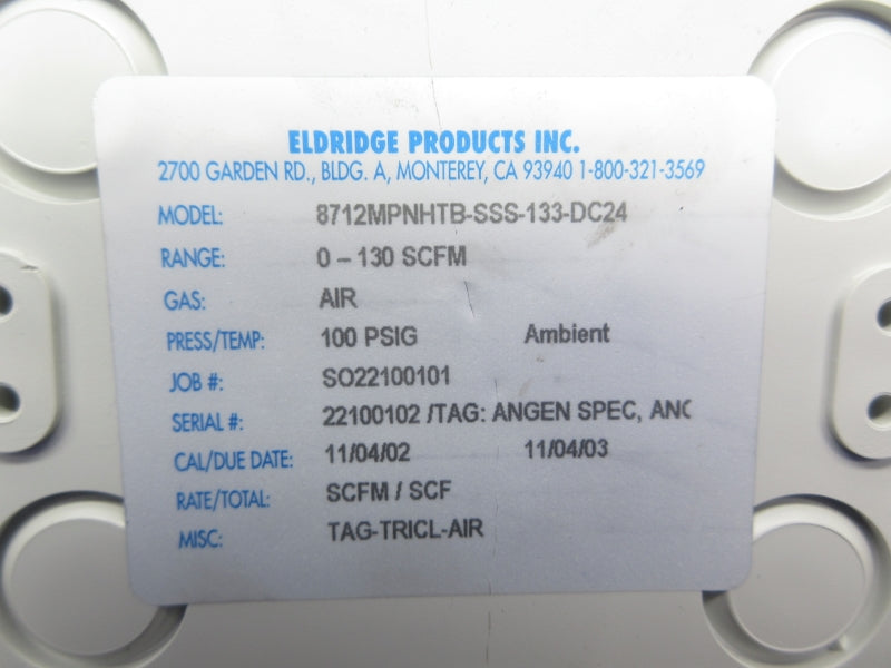 ELDRIDGE PRODUCTS 8712MPNHTB-SSS-133-DC24 100PSI NSNP