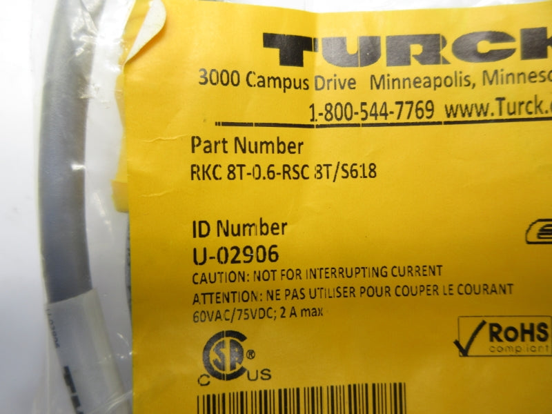 TURCK RKC8T-0.6-RSC8T/S618 U-02906 60VAC 2A NSMP