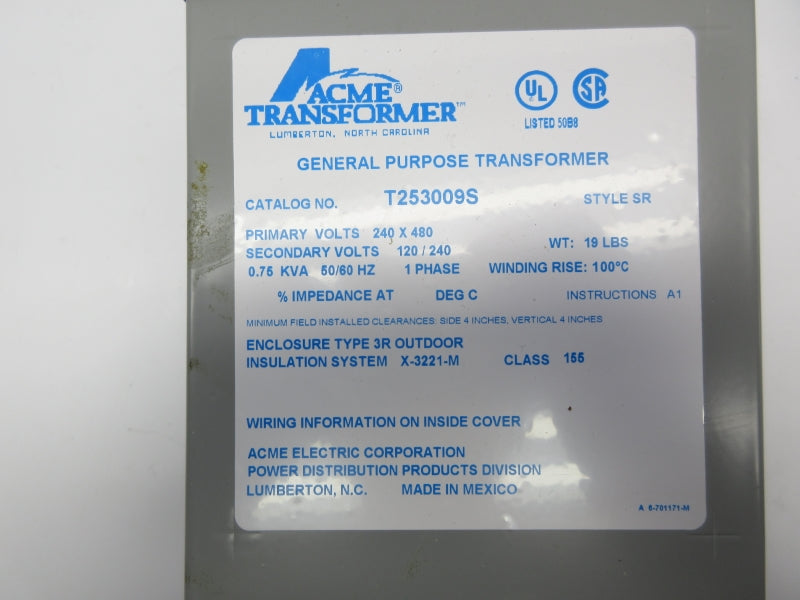 ACME TRANSFORMER T253009S 120/240V NSNP