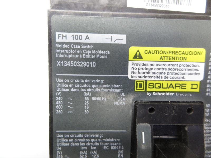 SQUARE D FH100A X13450329010 600V 100A NSNP