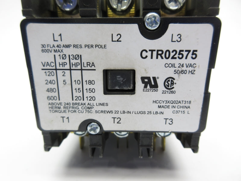 CONTACTOR CTR02575 24VAC 40A UNMP