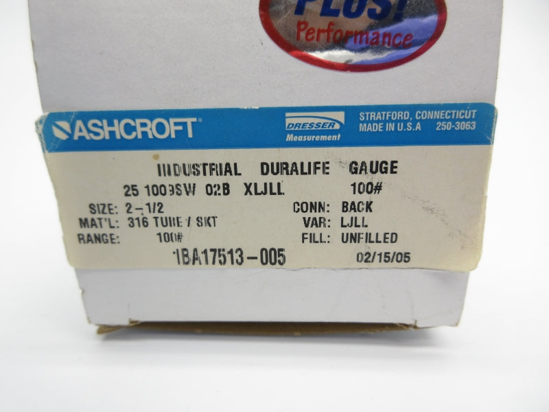 ASHROFT 251009SW02BXLJLL100# 100PSI 2-1/2" NSMP