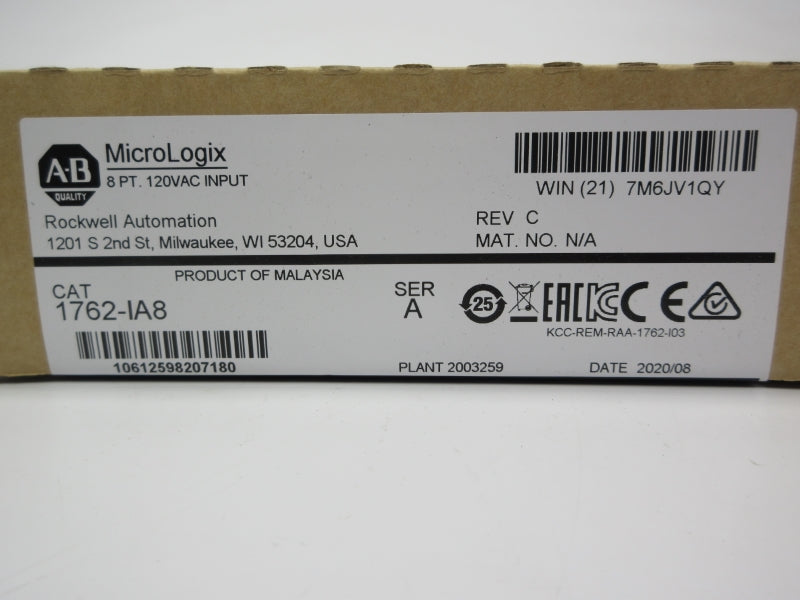 ALLEN BRADLEY 1762-IA8 SER. A 120VAC DATE: 2020 NSFS