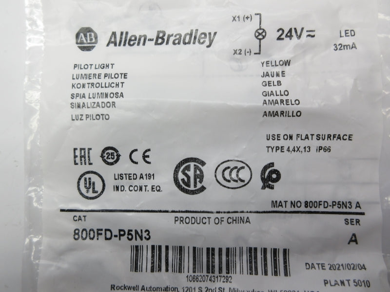 ALLEN BRADLEY 800FD-P5N3 SER. A 24V NSMP
