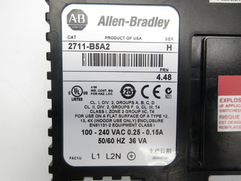 ALLEN BRADLEY 2711-B5A2 SER. H F/W 4.48 100-240VAC 0.25-0.15A NSNP