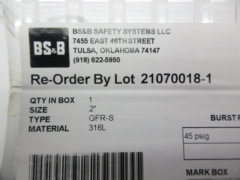 BS&B GFR-S 45PSI 2" NSFS