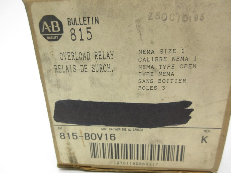 ALLEN BRADLEY 815-BOV16 SER. K (BR/WH) NSMP