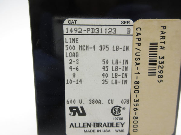 ALLEN BRADLEY 1492-PD31123 SER. B 600V 380A NSNP
