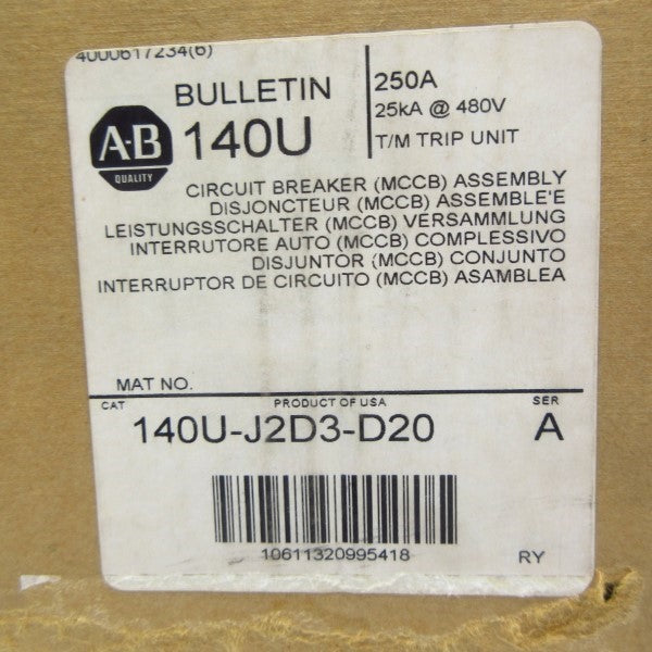 ALLEN BRADLEY 140U-J2D3-D20 SER. A 600V 250A NSMP