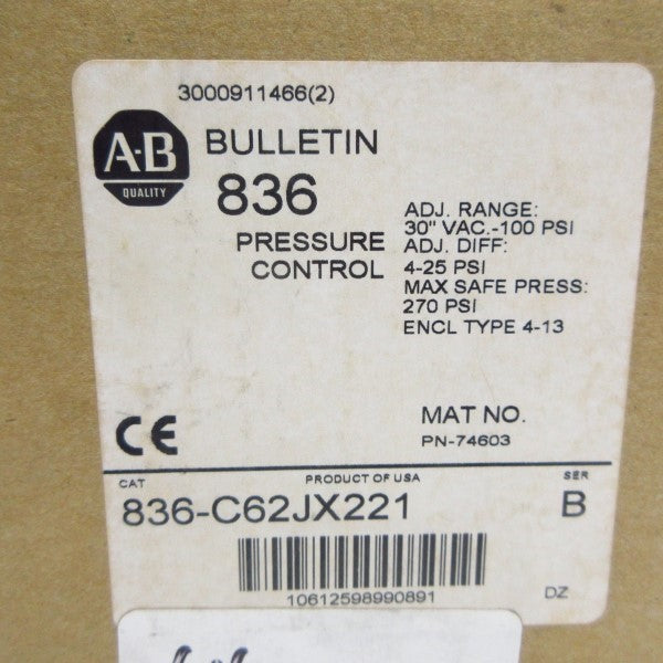 ALLEN BRADLEY 836-C62JX221 SER. B 270PSI (BR/WH) NSMP
