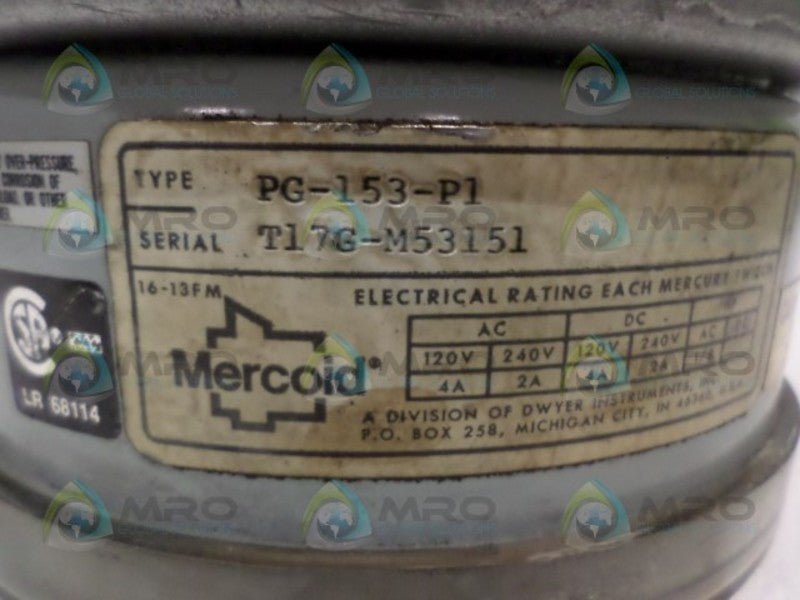 MERCOID PG-153-P1 DIFFERENTIAL PRESSURE CONTROL SWITCH  UNMP