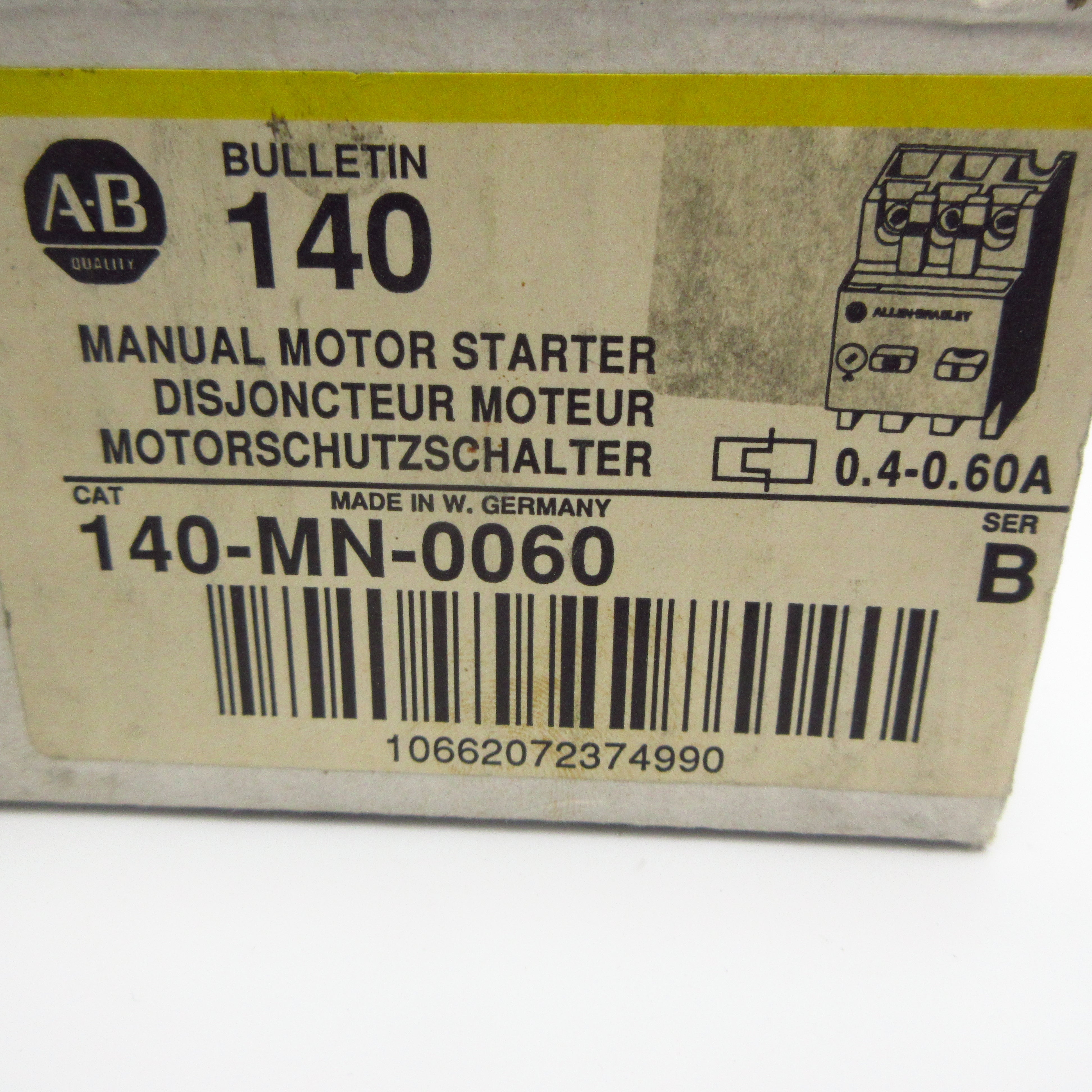 ALLEN BRADLEY 140-MN-0060 SER. B 660V 0.4-0.60A (WH/YL) NSMP