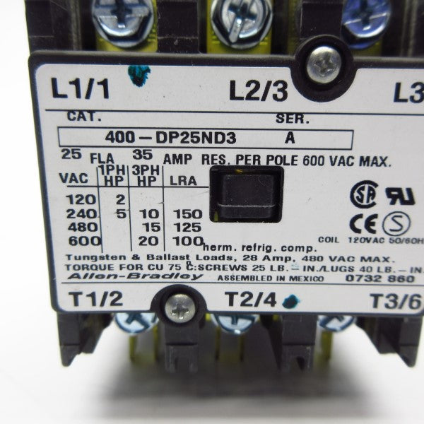 ALLEN BRADLEY 400-DP25ND3 SER. A 120VAC 35A NSNP