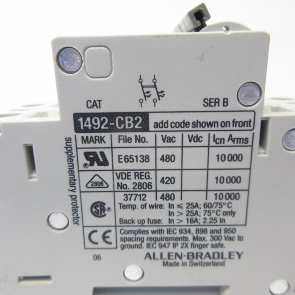ALLEN BRADLEY 1492-CB2F250 SER. B 480VAC 25A NSNP