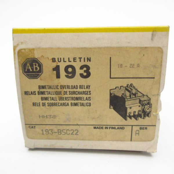 ALLEN BRADLEY 193-BSC22 SER. A 660V 18-22A (BK/YL) NSMP