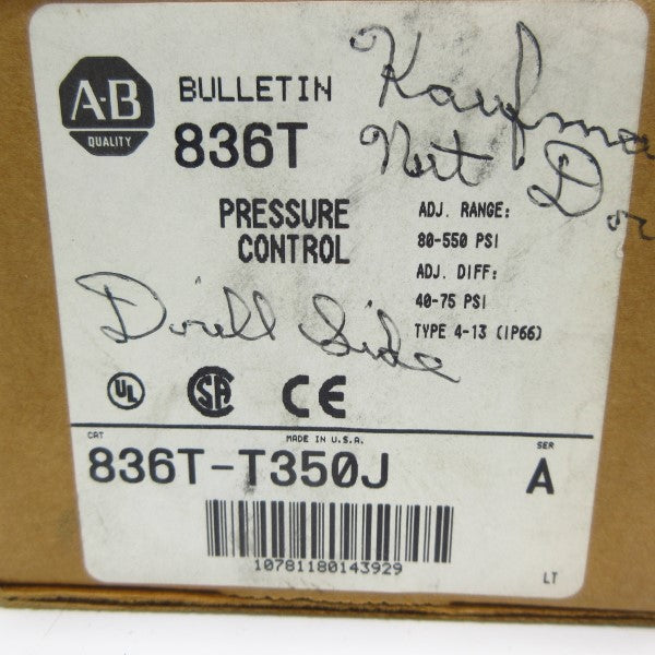 INDUSTRIAL SPARE PART 836T-T350J SER. A 120-600VAC 60A 80-550PSI (BR/WH) NSMP