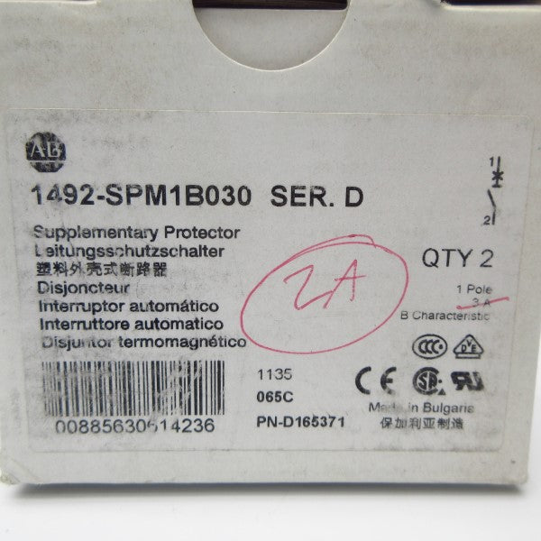ALLEN BRADLEY 1492-SPM1B030 SER. D 277VAC 3A (PKG OF 2) NSMP