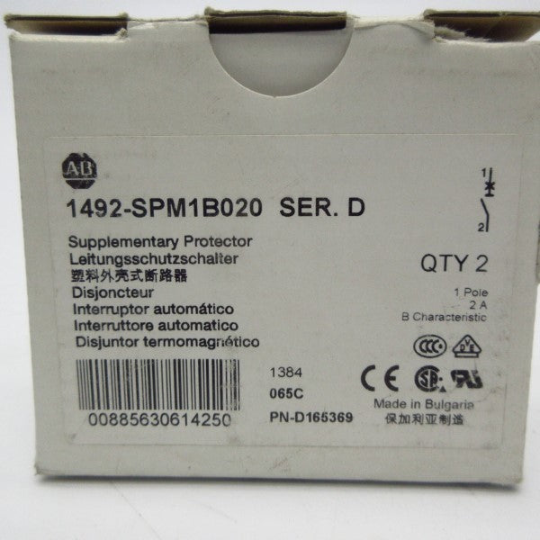 ALLEN BRADLEY 1492-SPM1B020 SER. D 277VAC 2A (PKG OF 2) NSMP