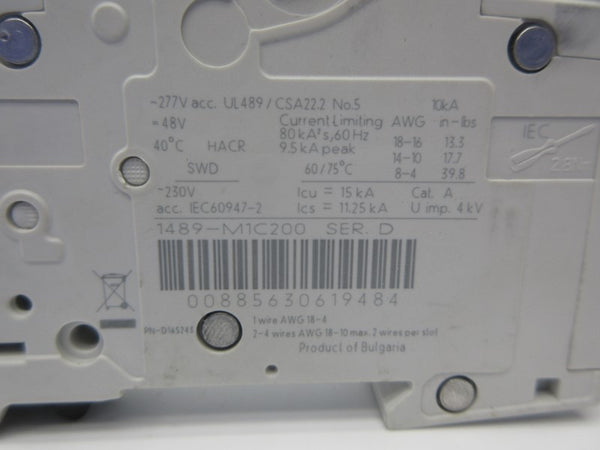 ALLEN BRADLEY 1489-M1C200 SER. D 277VAC 20A NSNP