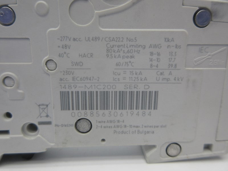 ALLEN BRADLEY 1489-M1C200 SER. D 277VAC 20A NSNP