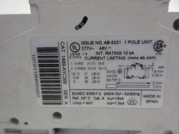 ALLEN BRADLEY 1489-A1C200 SER. A 277V 20A NSNP