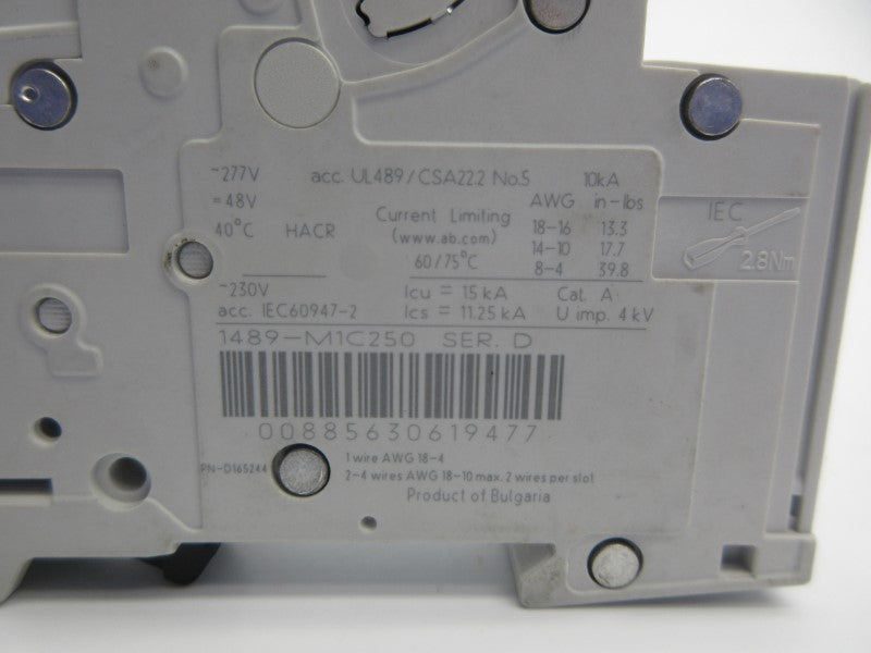 ALLEN BRADLEY 1489-M1C250 SER. D 277V 25A NSNP