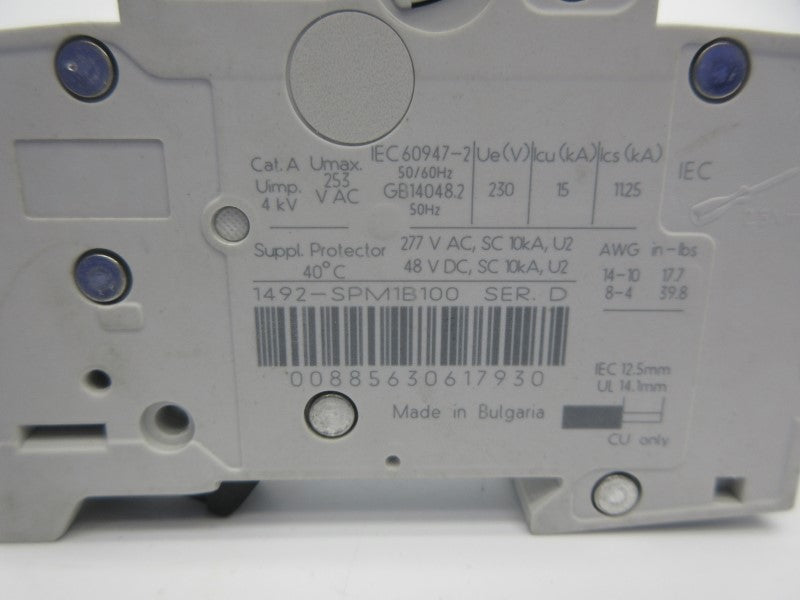 ALLEN BRADLEY 1492-SPM1B100 SER. D 277VAC 10A NSNP