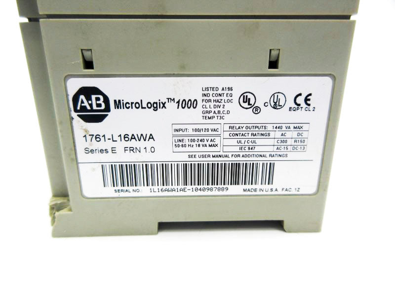 ALLEN BRADLEY 1761-L16AWA SER. E F/W 1.0 100/120VAC (AS PICTURED) UNMP