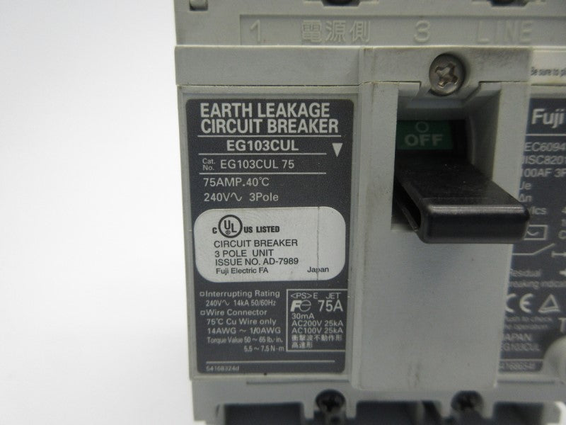 FUJI ELECTRIC EG103CUL75 240V 75A NSNP