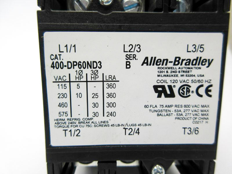 ALLEN BRADLEY 400-DP60ND3 SER. B 120V NSNP