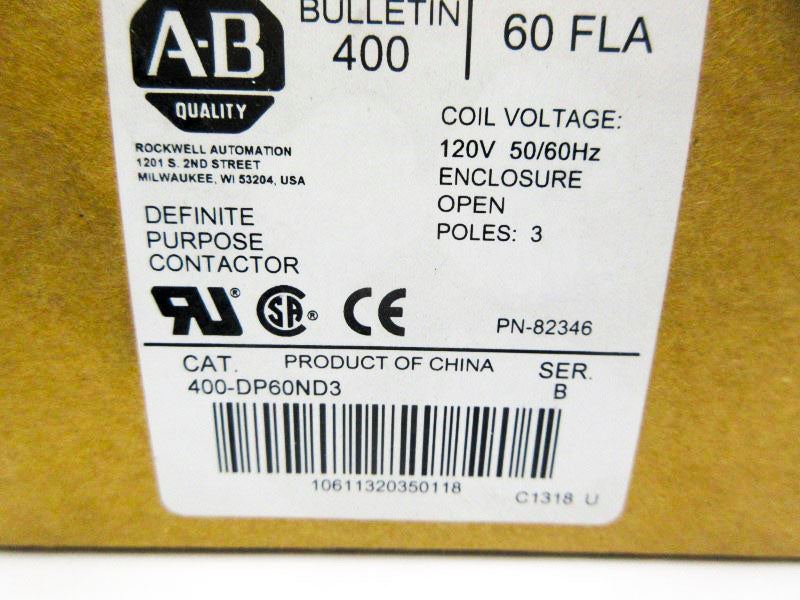 ALLEN BRADLEY 400-DP60ND3 SER. B 120V 75A (BR/WH) NSMP