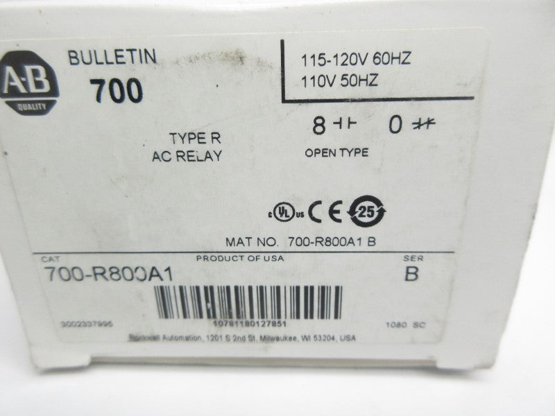 ALLEN BRADLEY 700-R800A1 SER. B 110/115-120V (WH) NSMP