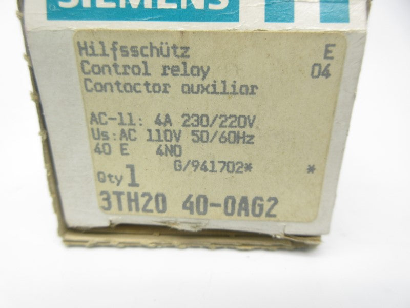SIEMENS 3TH2040-0AG2 110VAC NSMP