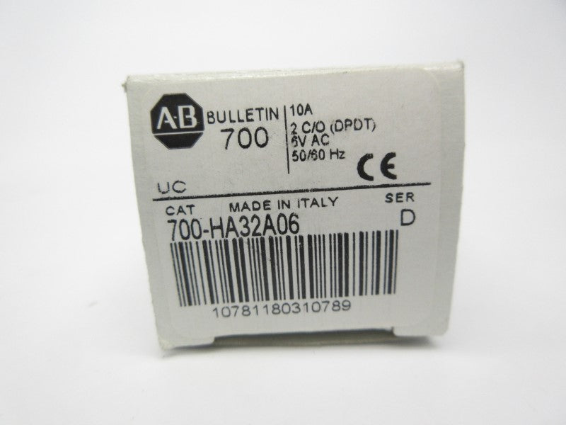 ALLEN BRADLEY 700-HA32A06 SER. D 6VAC 10A (WH) NSMP